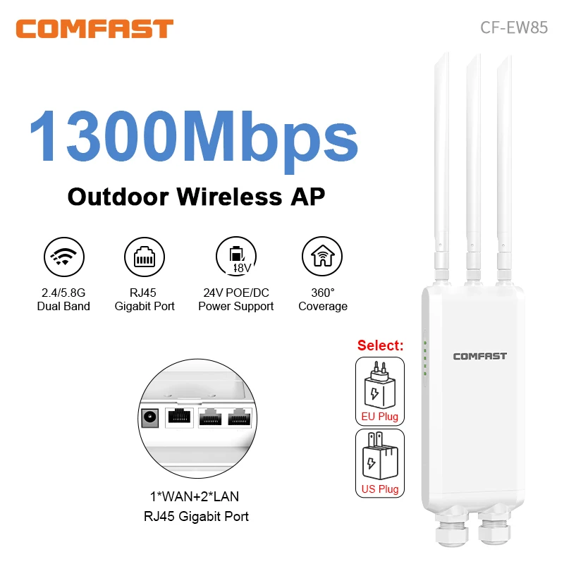 ponto de acesso sem fio a prova de intemperies ao ar livre de alta potencia ap repetidor extensor antena de alto ganho poe ue ac1300 24 5g 01