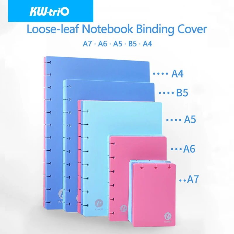 KW-triO A4/A5/B5 Loose-leaf Notebook Cover Mushroom Hole Discs Ring Binding Binder Shell 360 Degree Foldable Stationery Supplies