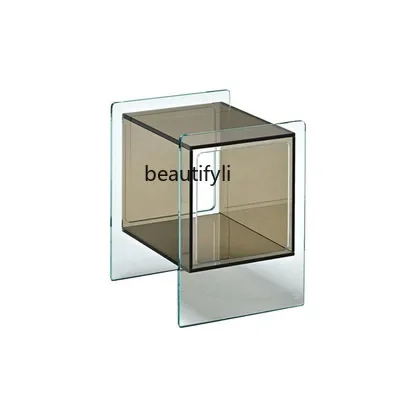 

Italian Tempered Glass Bedroom Bedside Table Light Luxury Sofa Living Room Corner Table
