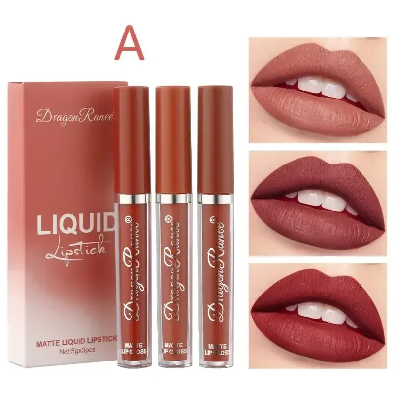 3 stücke Samt Matte Lip Gloss Set Wasserdichte Lange-tragen Flüssigkeit Lippenstift Lippen Farbe Lippen Täglichen Make-Up Frauen Kosmetik