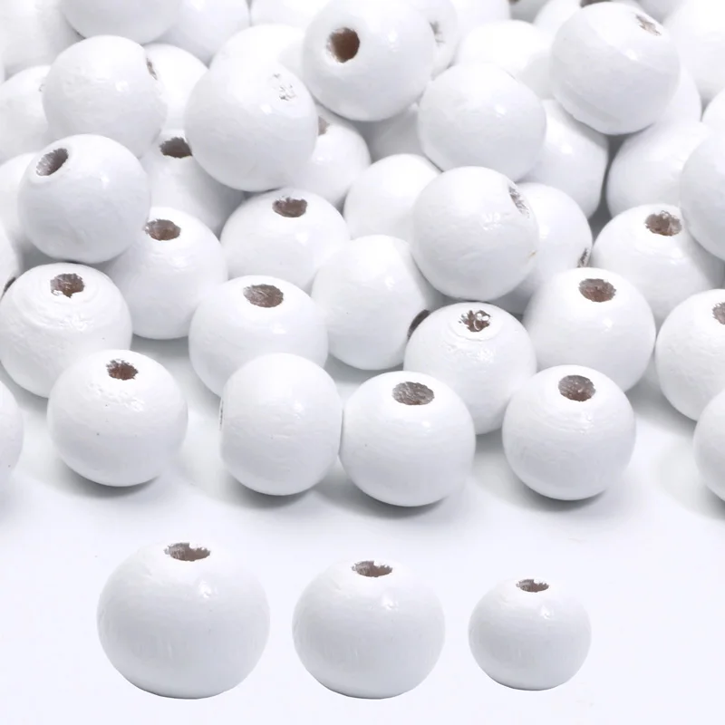 50/100/200pcs White Round Balls Loose Spacer Wooden Beads For Jewelry Making DIY Jewelry Beads Necklaces Bracelets Accessories