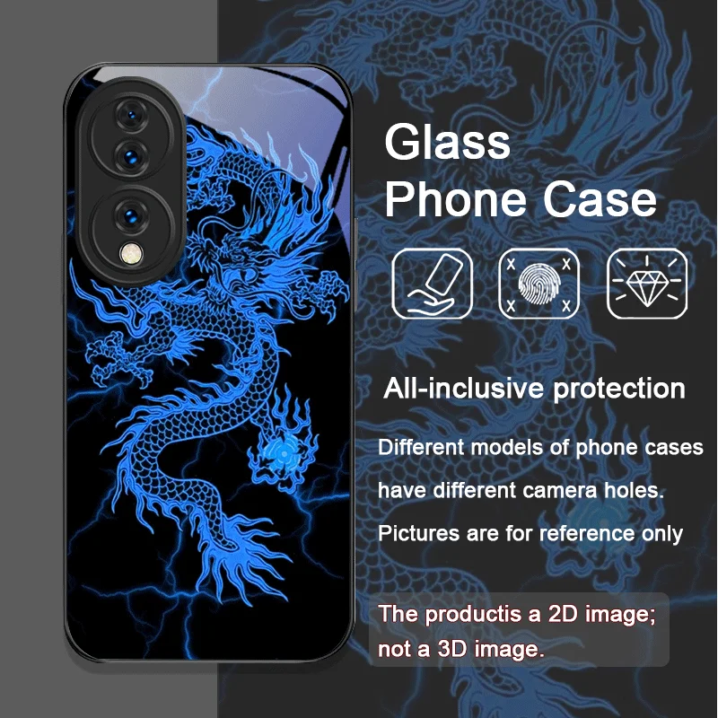 Creative Dragon Pattern Tempered Glass Phone Case for Huawei Honor 200 Lite 300 100 90 Pro 70 80 GT Magic 7 6 5 PRO X8 X9 Cover