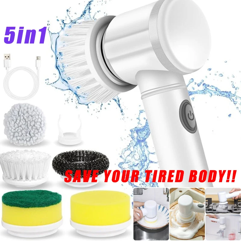 New Electric Spin Scrubber Electric Cleaning Brush Cordless Power Scrubber with 5 Replaceable Heads Replaceable Brush Power Scr