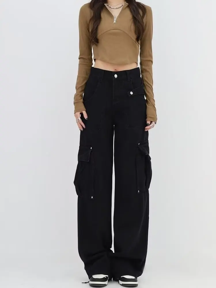 Black Jeans Spring And Summer High Waisted, Loose Fitting Slimming Work Attire Straight Tube Wide Leg Pants Children\'s Jeans