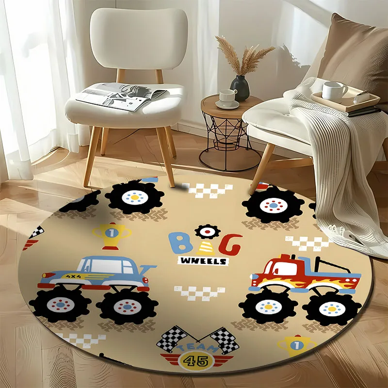 Free shipping! Kids' Room Monster Truck Play Rug for Fun Racing Adventures round carpet for home sofa bedroom, gift