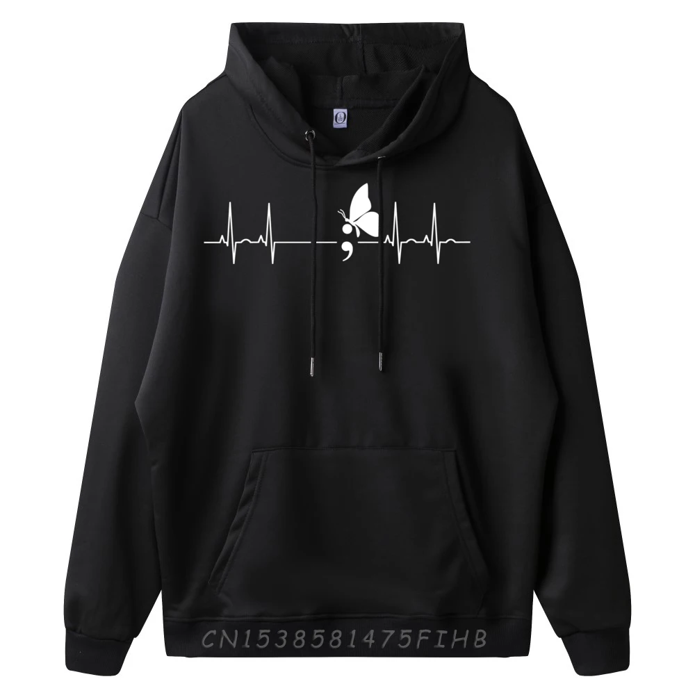 Semicolon Heartbeat Butterfly Depression Prevention Graphic Sweatshirts Anime Pullover Hoodies Christmas