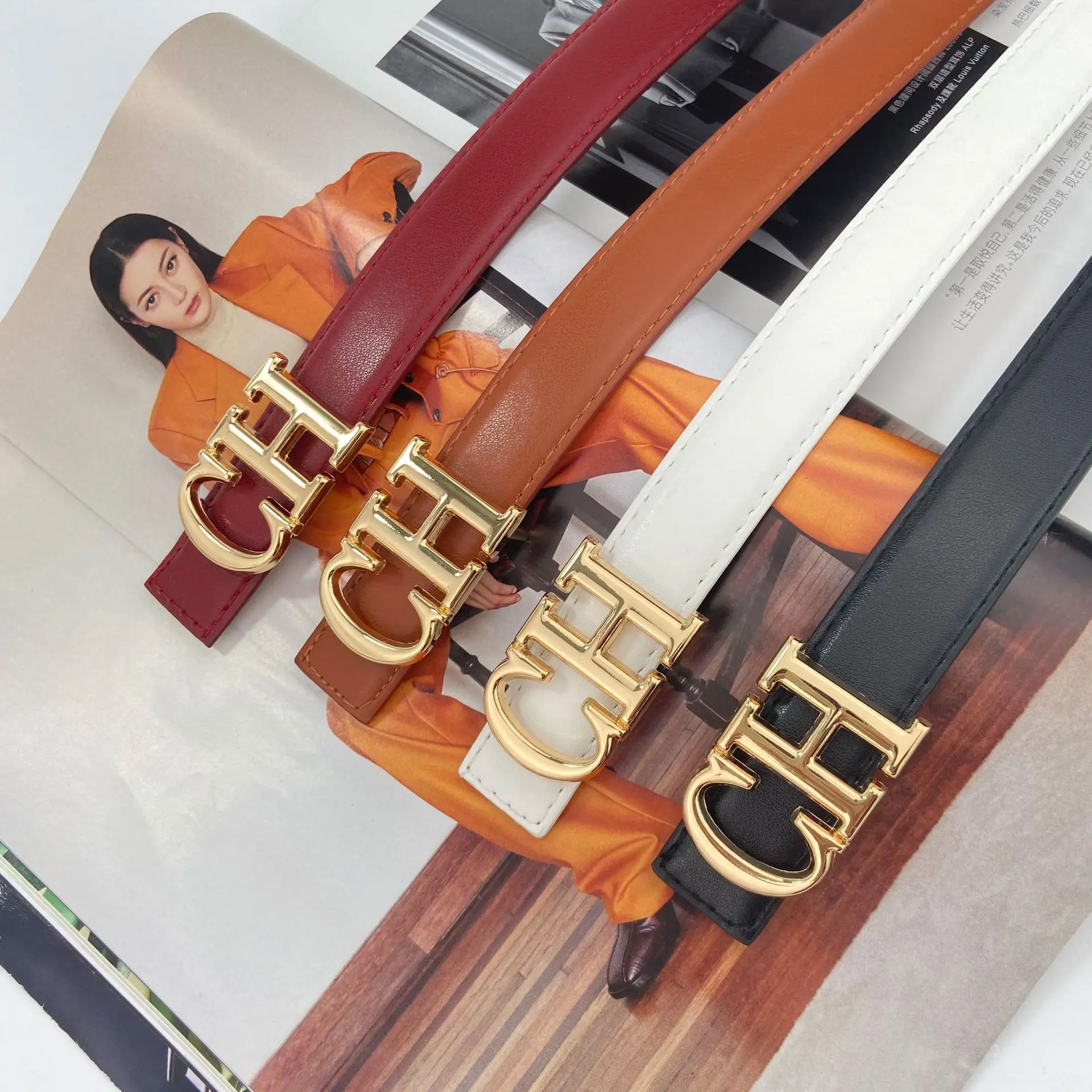 2026 Fashion Business Neutral Waist Alloy Letter Buckle Paired with Suit Pants Windproof Jacket Decoration Women's Waist Belt