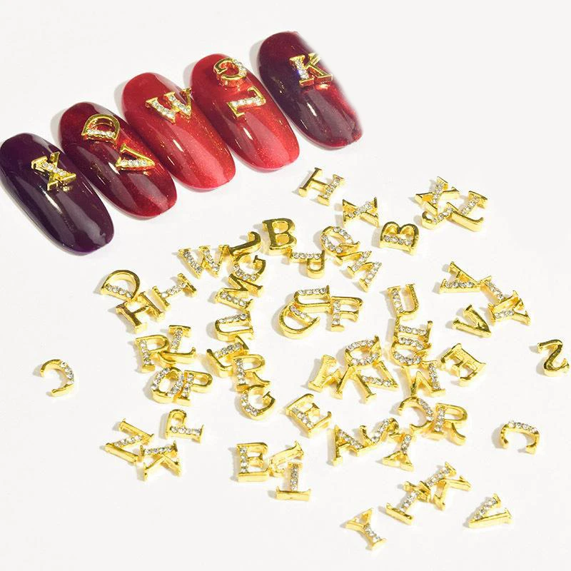 Patch de luxe léger en alliage de lettres strass pour Nail Art, 26 pièces/lot, plein de diamants, accessoires de décoration contractés à faire soi-même
