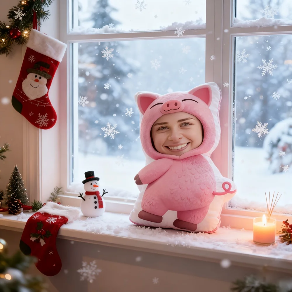 1Pc Pink Pig-themed Custom Photo Throw Pillow, Personalized Double-Sided Design, Soft Plush Cushion with Insert, Perfect Gift