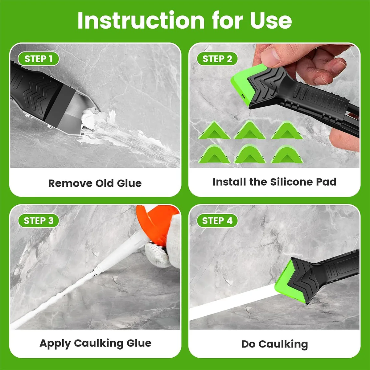 16 Caulking Tool Kit,Reusable Silicone Glue Corner Scrapers with Replaceable Pads Home Window Glass Caulk Remover Great Caulk
