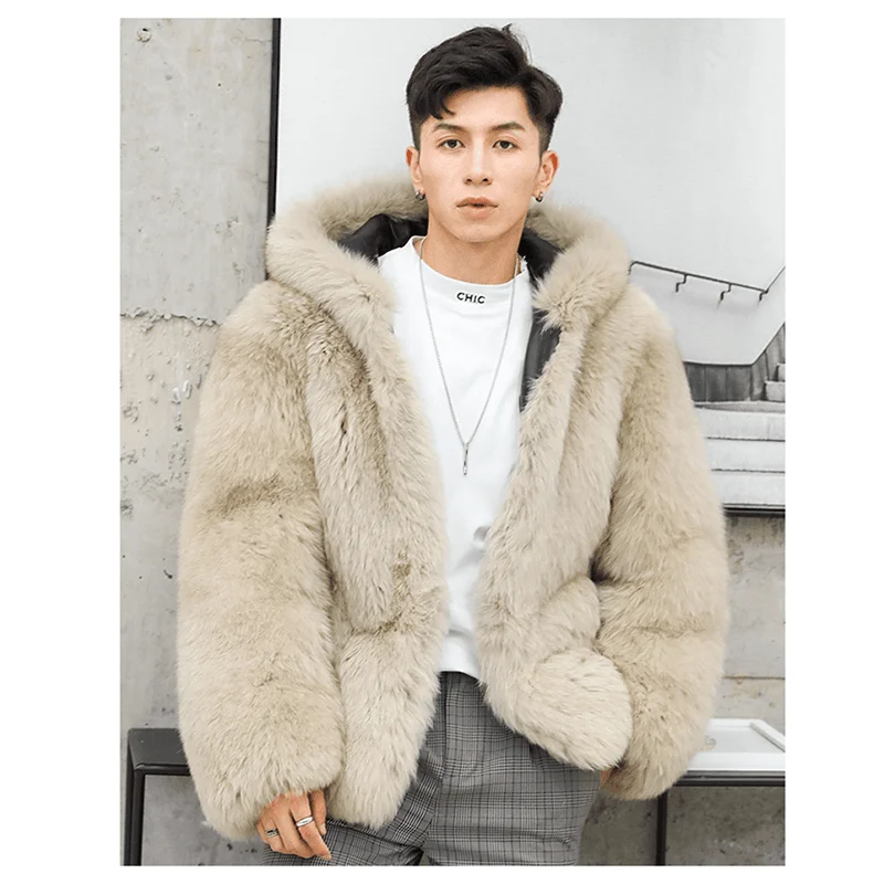 Factory Wholesale Men Natural Fox Fur Hoodie Extra Comfort And Warmth Men's Winter Coat With Fur Hood