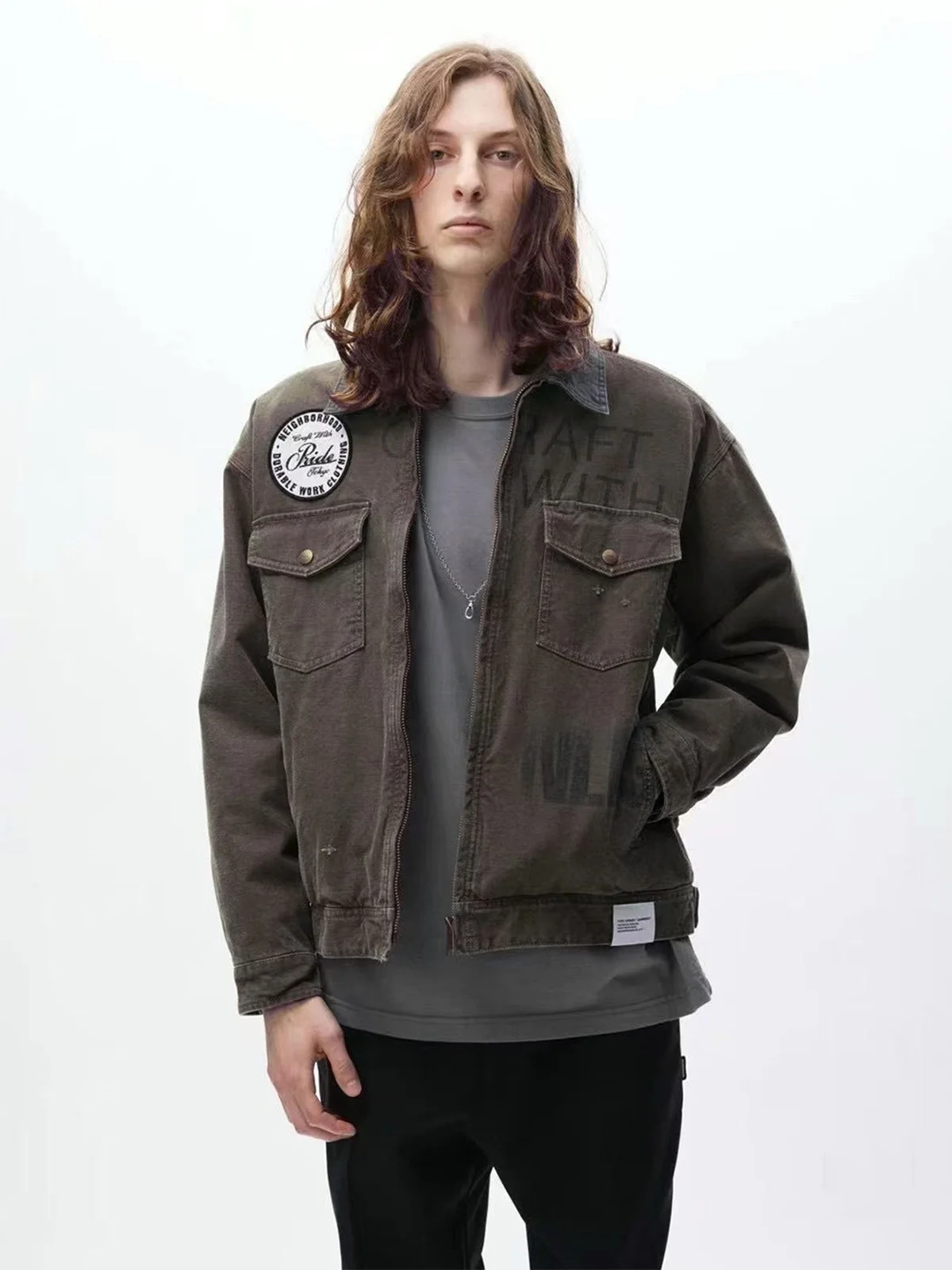 

Винтажная рабочая куртка Waed NBHD в стиле Detroit, унисекс, свободного кроя, из хлопка, с длинными рукавами, на молнии