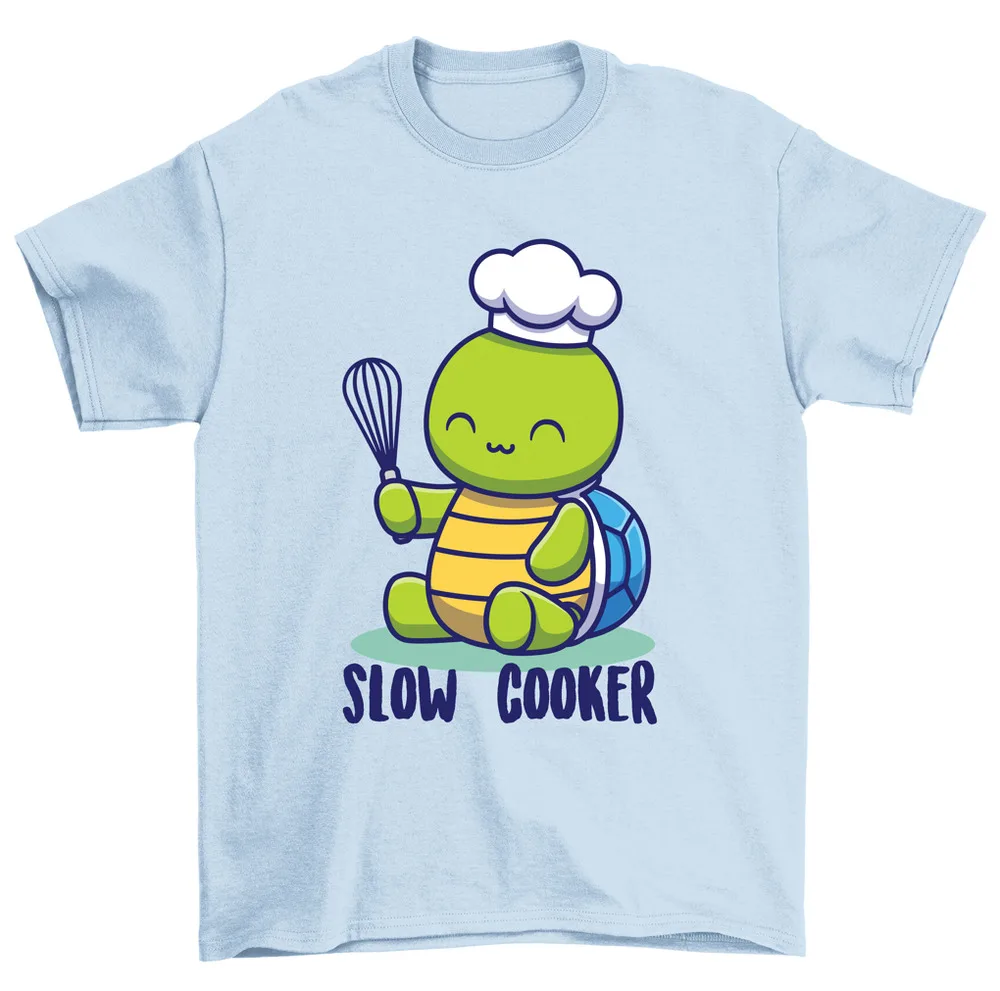 Slow Cooker Turtle Chef Cook Funny Tortoise T-Shirt Men Women Unisex High Quality 100%Cotton Short Sleeve