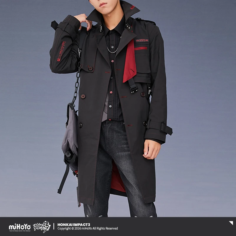 Honkai Seele Impact 3 Cosplay, Mantel pasangan uniseks, jaket Windbreaker Trench panjang kasual modis