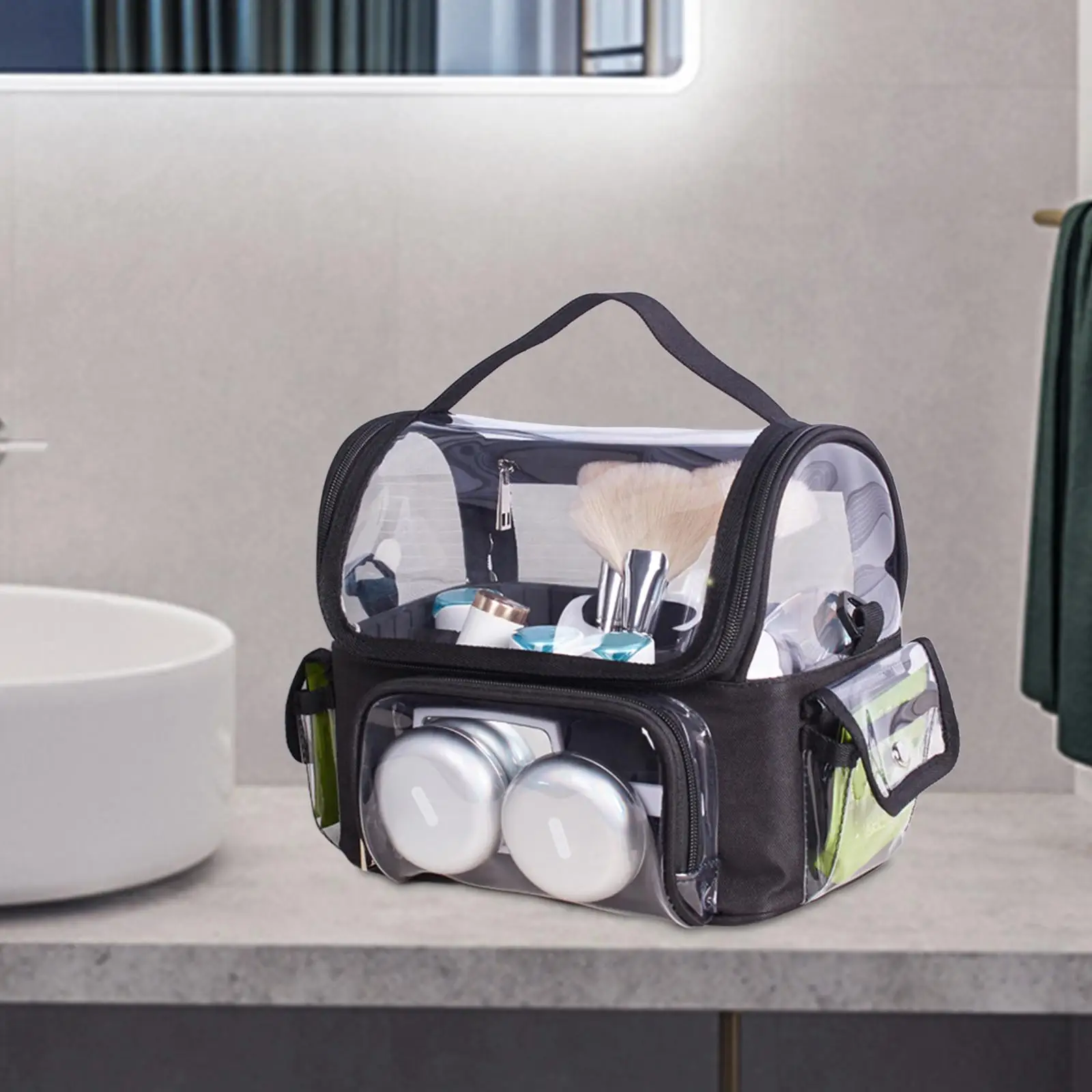 

Органайзер для макияжа, дорожная косметичка, прозрачная со съемным разделителем, косметичка, прозрачная косметичка для путешествий