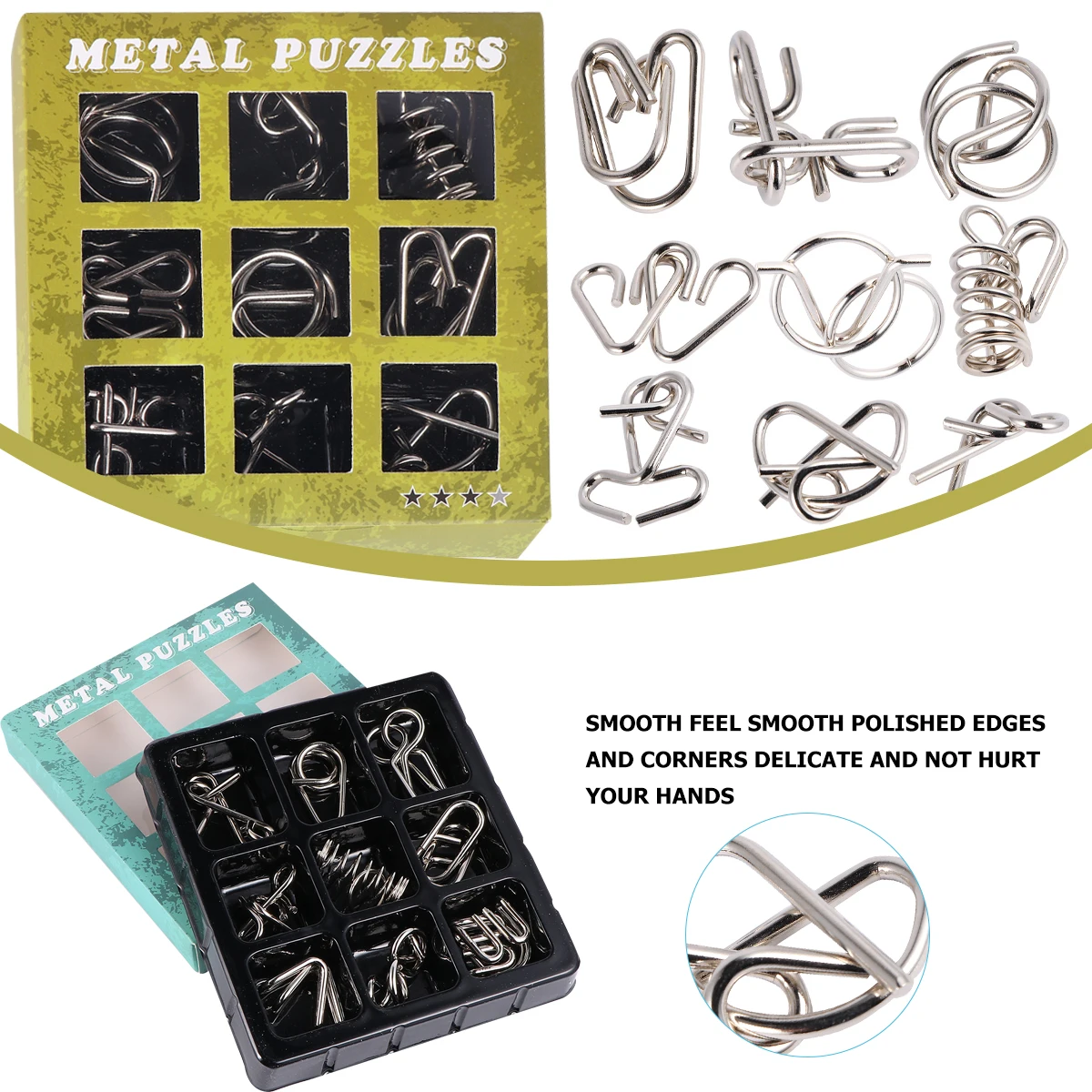 18pcs 2 Sets Metal Brain Teaser Puzzle Traditional Chinese Game For Kids Adults Puzzle Set Trick