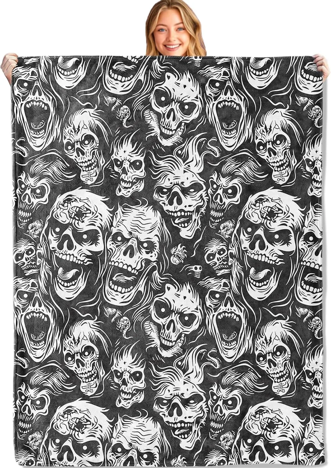 1 STÜCK Halloween-Thema-Überwurfdecke, Skelett-Schädel, schreckliche Kunst, dünne Decke, Geschenke für Couch, Bett, Auto, Zuhause, Camping, alle Jahreszeiten