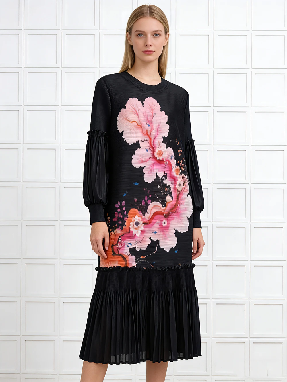 

Miyake 2025 Spring Winter Pleated Women Comfortable Dress Long Sleeve Folds High Quality Korean Style Casual Aesthetic Clothes