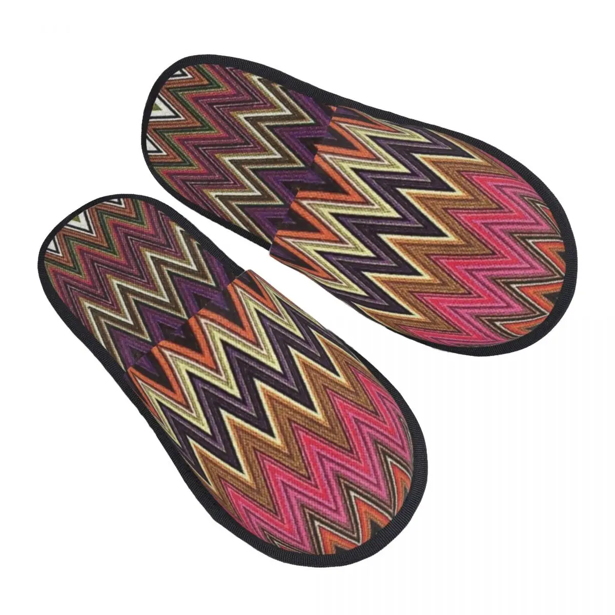 Custom Home Zigzag Multicolor Memory Foam Slippers Women Comfy Warm Boho Camouflage House Slippers