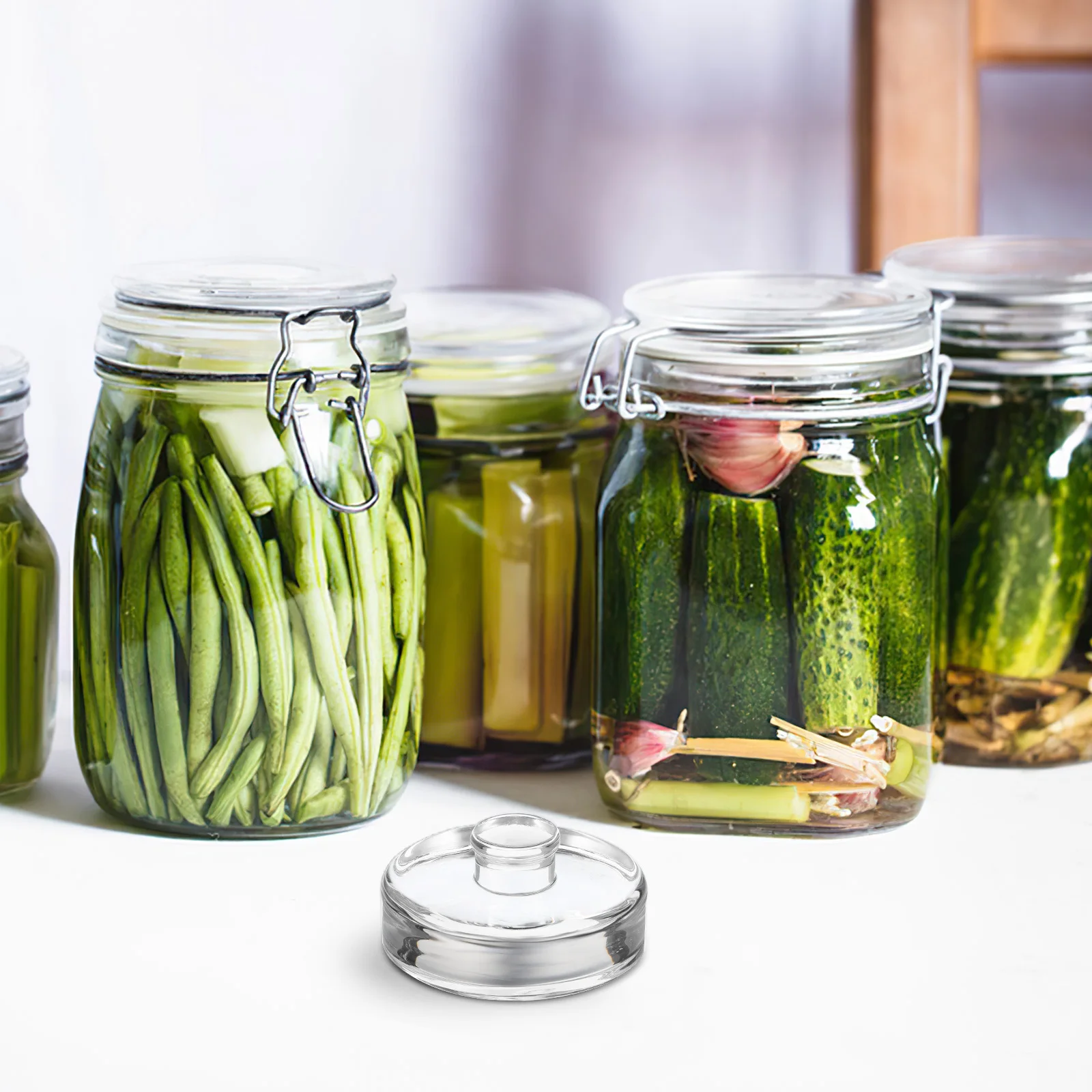 

Glass Fermenting Weight Heavy Thick Glass Lid with Handle Wide Mouth Mason Jars Sauerkraut Kimchi Pickle Can Fermenting