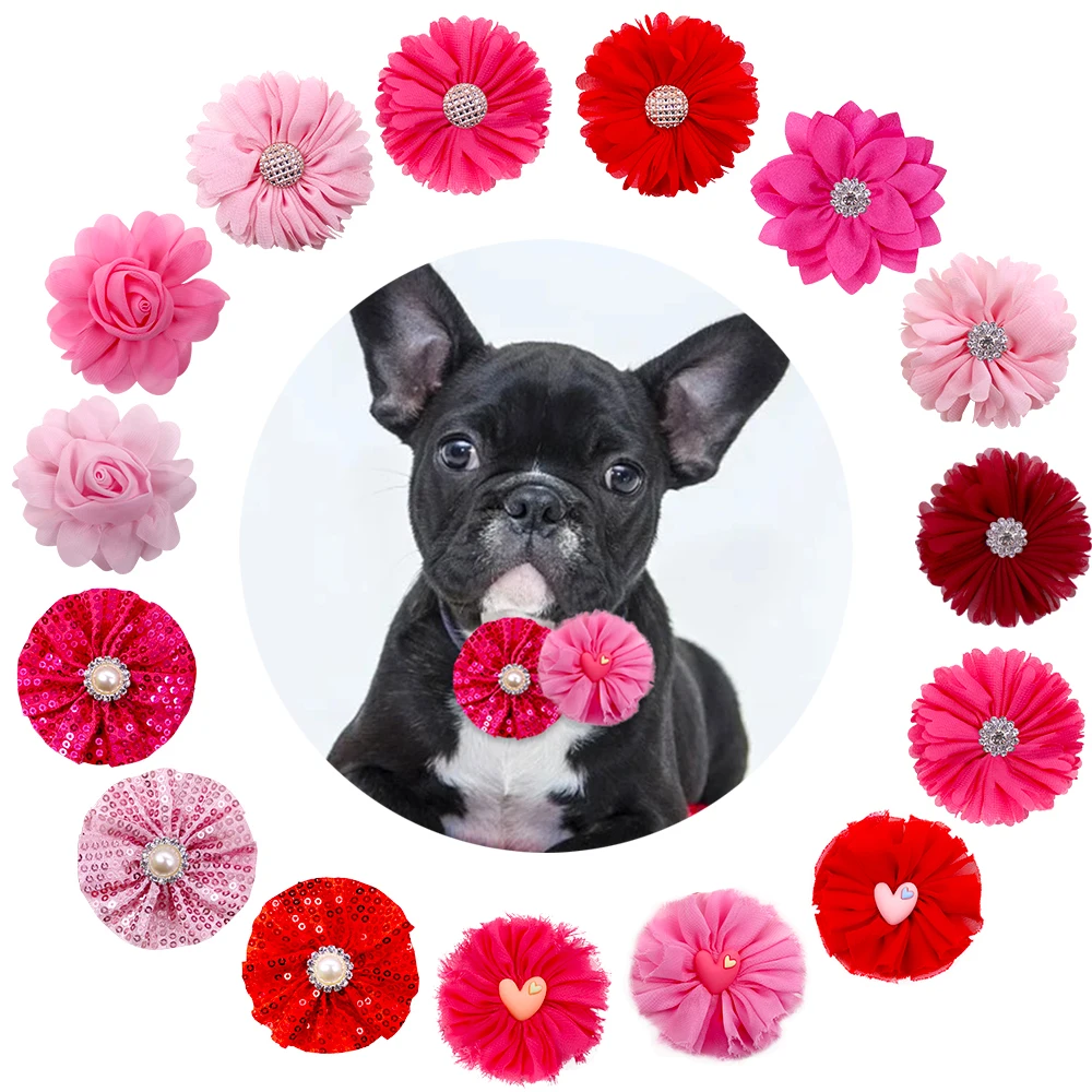 

Valentine's Day Dog Bow Ties 10/30/50PCS Pink Bowties With Elastic Bands For Dog Collar Pet Dog Grooming Accessories Cat Necktie