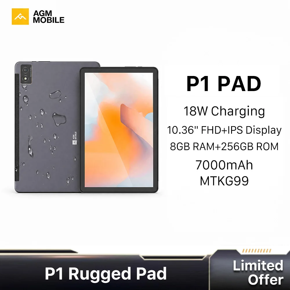 AGM P1 Rugged Tablet  Includes Free Drop-Proof Case 10.36 Inch 120Hz FHD  7000mAh Android 13 8G+256G Helio G99 IP68/IP69K/810H