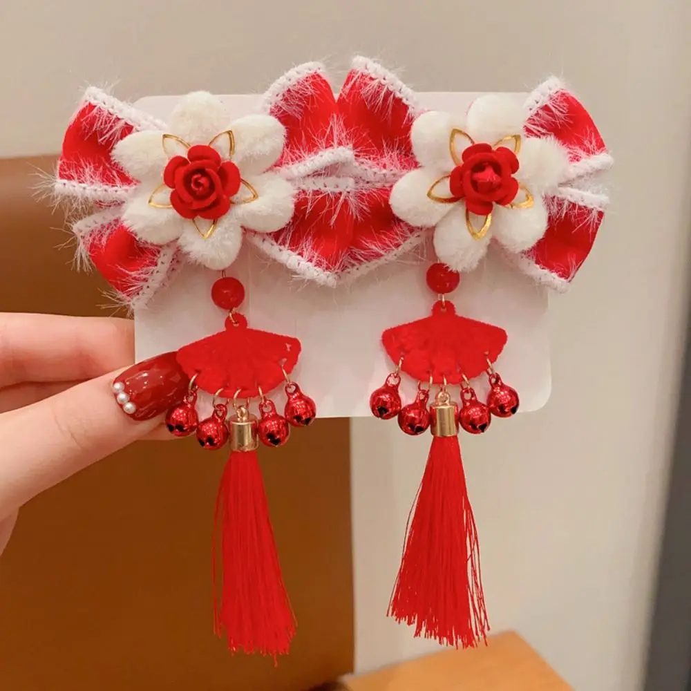 

Tassel Children Red Hairpin Flower Bow Hanfu Hairpin Ancient Headwear Tang Suit Hair Clip Chinese New Year Headwear Children