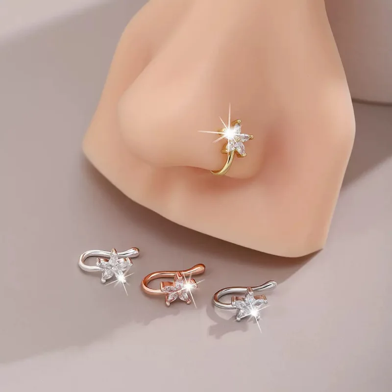 Bijou de piercing corporel tendance : Faux anneau de nez en U non-perçant, style hip-hop simpliste, incrusté de zircon cubique