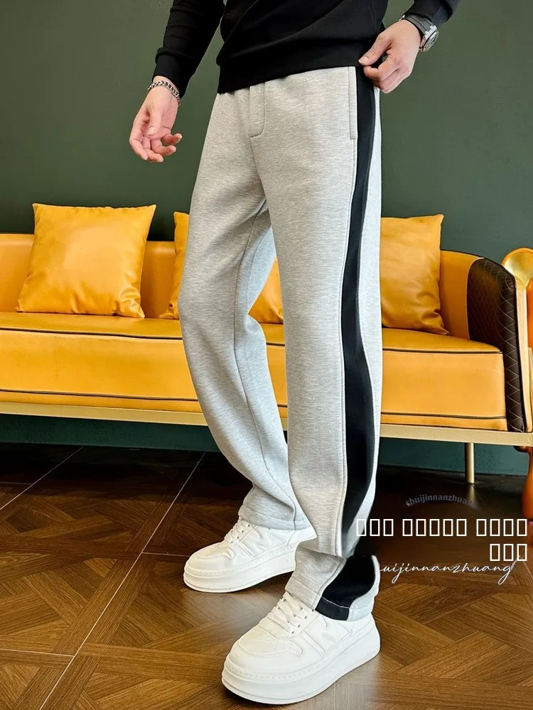 

High-End Patchwork Color Blo Striped Loose Fit Men's Spor Casual Trousers Trendy Long Sweatpants Autumn Winter