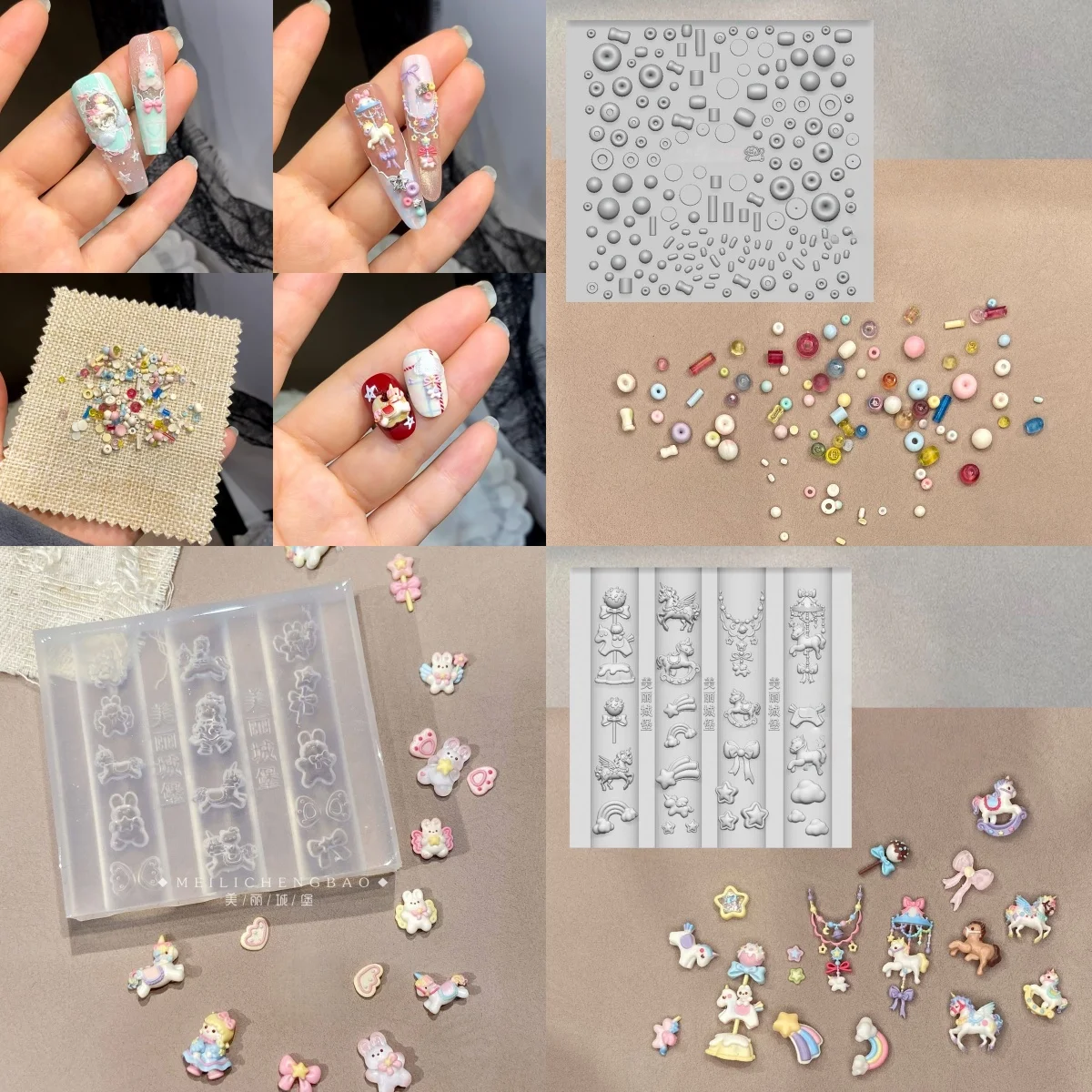 

Wooden Horse New Year Unicorn Sugar Bean Rainbow Rabbit Nail art mold Carved Silicone Mold DIY Template Stencils Reusable Tools