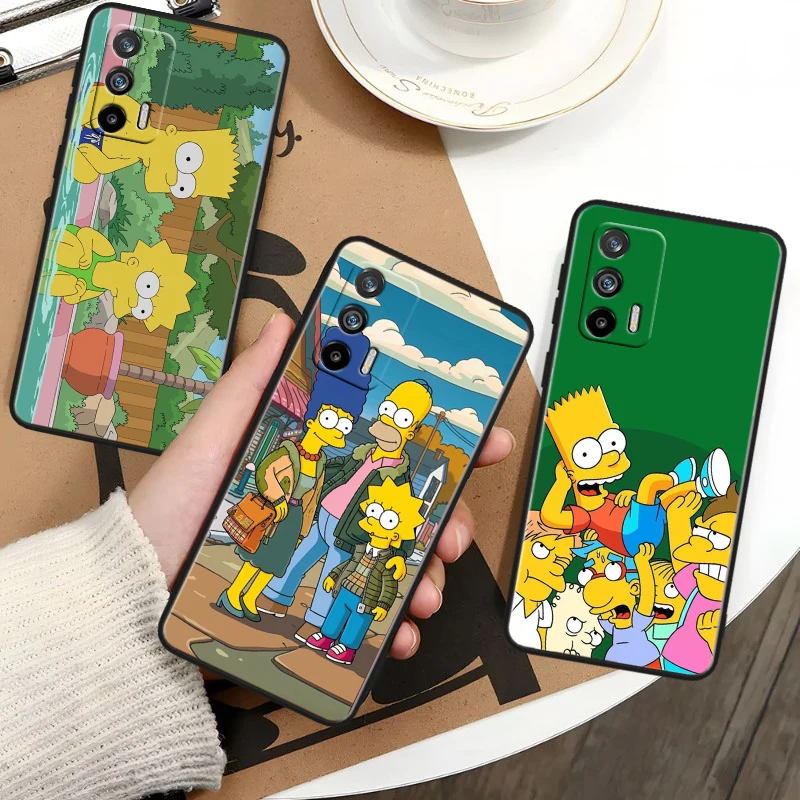 Disney The simpsons Cute Black Phone Case For OPPO Realme 10 C2 3 11 20 21 31 30 33 35 55 X2 GT Pro Plus Master Shell Cover Capa