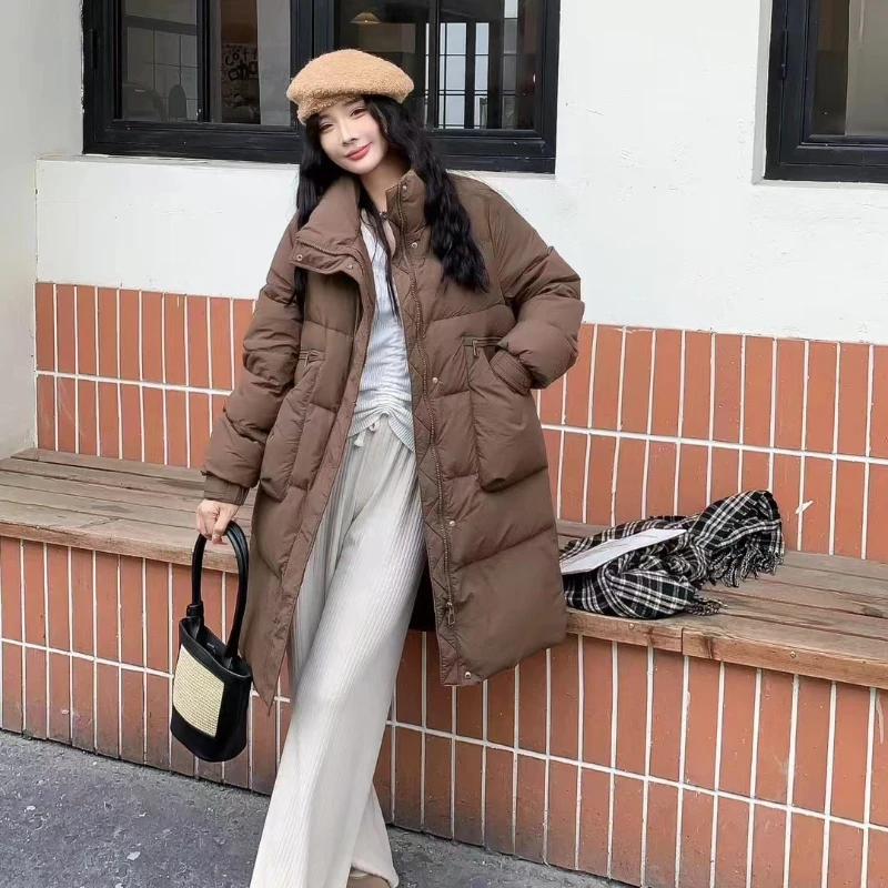 

Mid-length coats down 2024 new winter jackets Korean fashions Casual outerwear loose zipper warm Puffer Winter coat female