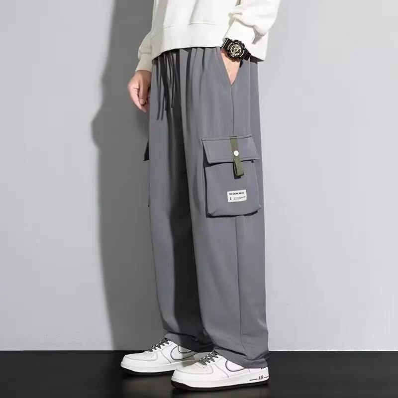 Spring Autumn New Fashion High Waist Solid Casual Pants Men's Clothing Casual Straight Pockets Korean All Match Style Trousers