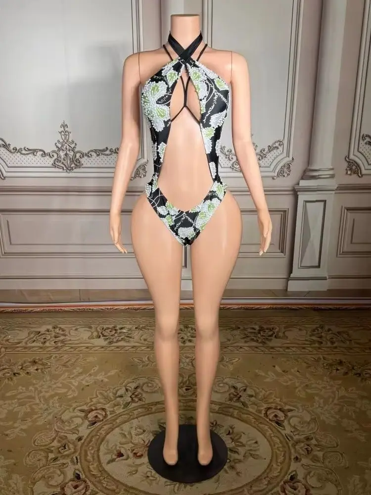 New Style Sexy Snakeskin Deep V-neck Suspender Hollow Out One Piece Bikinis Women Swimwear & Beachwear Custom Ladies Swimsuit