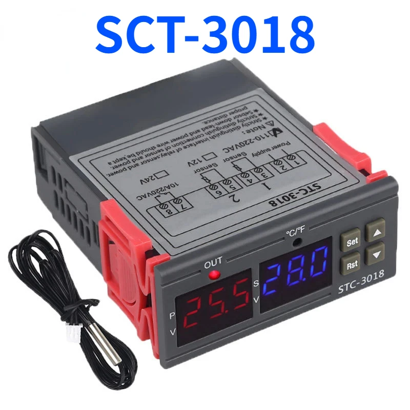 1PCS STC-3018 Digital Temperature Controller Thermostat Thermoregulator Temperature Sensor Relay Heating Cooling Incubator12V24V