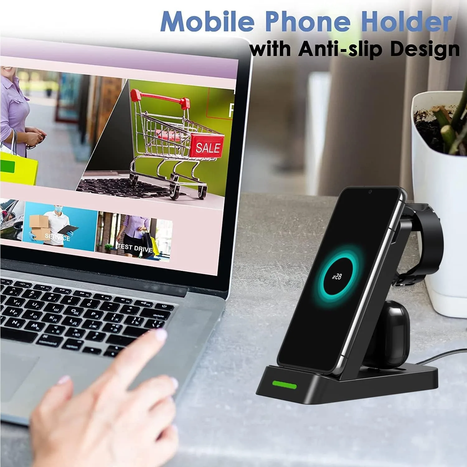 3 in 1แท่นชาร์จไร้สาย15W สำหรับ Galaxy Watch 5 4 Samsung S23 S22 Xiaomi Huawei ชาร์จโทรศัพท์ได้อย่างรวดเร็วแท่นชาร์จ