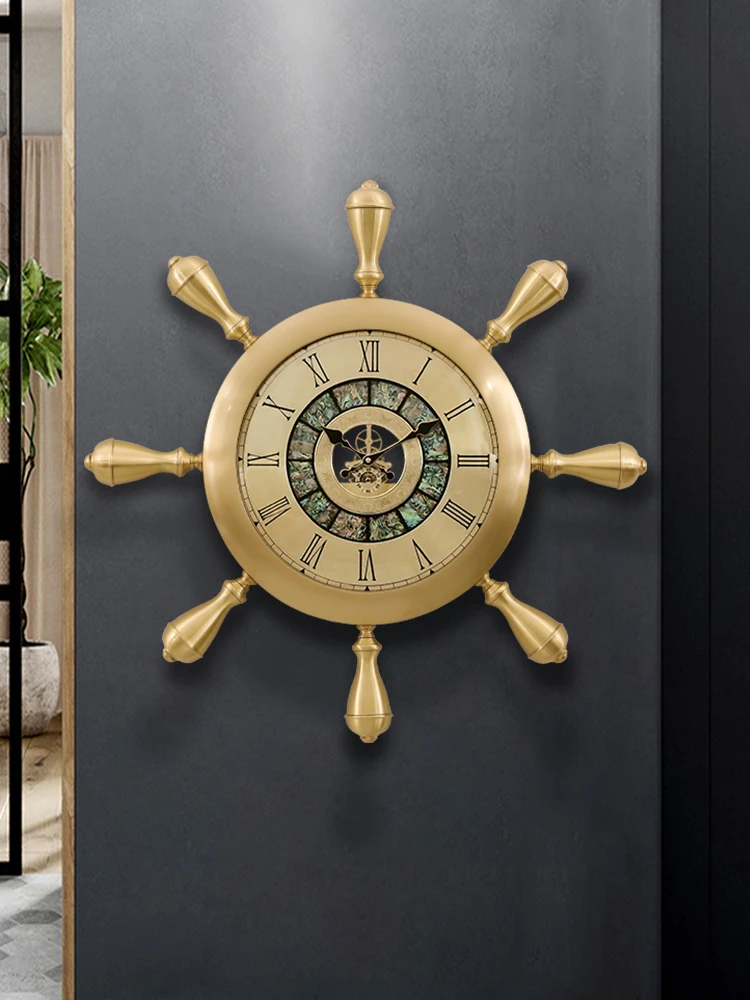 

Brass Light Luxury Wall Clock Home Living Room Modern Creative Personality Clock Villa Wall Watch Helmsman Decorative Clock