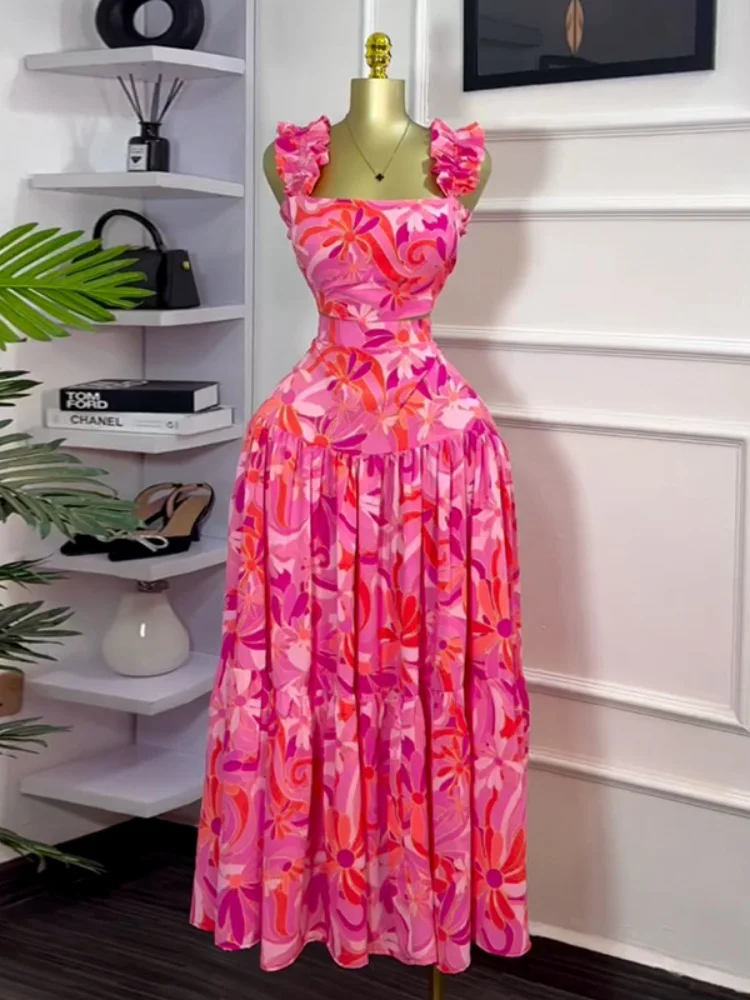 

Sister Star Summer Printing Short Undershirt High-waisted Swing Half-body Skirt Casual Suit Temperament Commuting Two-piece Suit