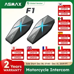 ASMAX F1 Intercomunicador moto,Intercomunicador para moto Mesh,Audífonos Bluetooth inalámbricos con BT5.3, Soporta Alcance de 1800m intercomunicadores 10 Motoristas, Control por voz de IA, y Impermeabilidad IP67