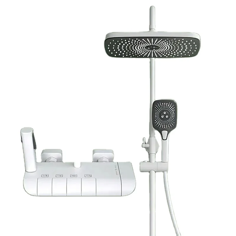 High Quality Luxury 4-Function White Piano Shower System 5-piece Luxury Rainfall Combo Square Shower Head Bidet Jet Apartments