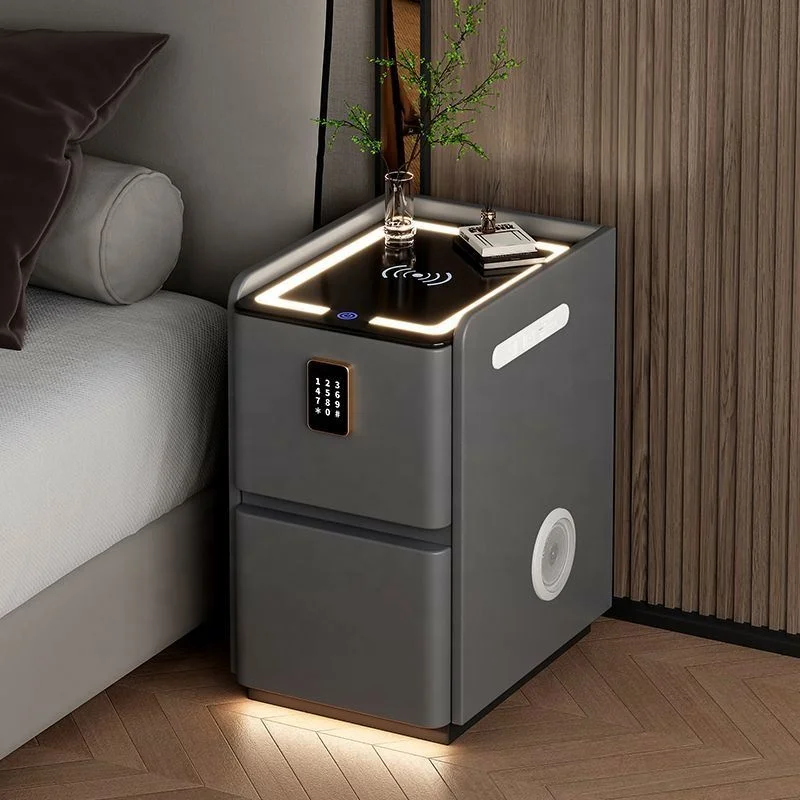Wholesale Custom Luxury Wireless Charging Smart Bedside Table Bluetooth Audio USB Night Stands LED Lamp with Coded Lock
