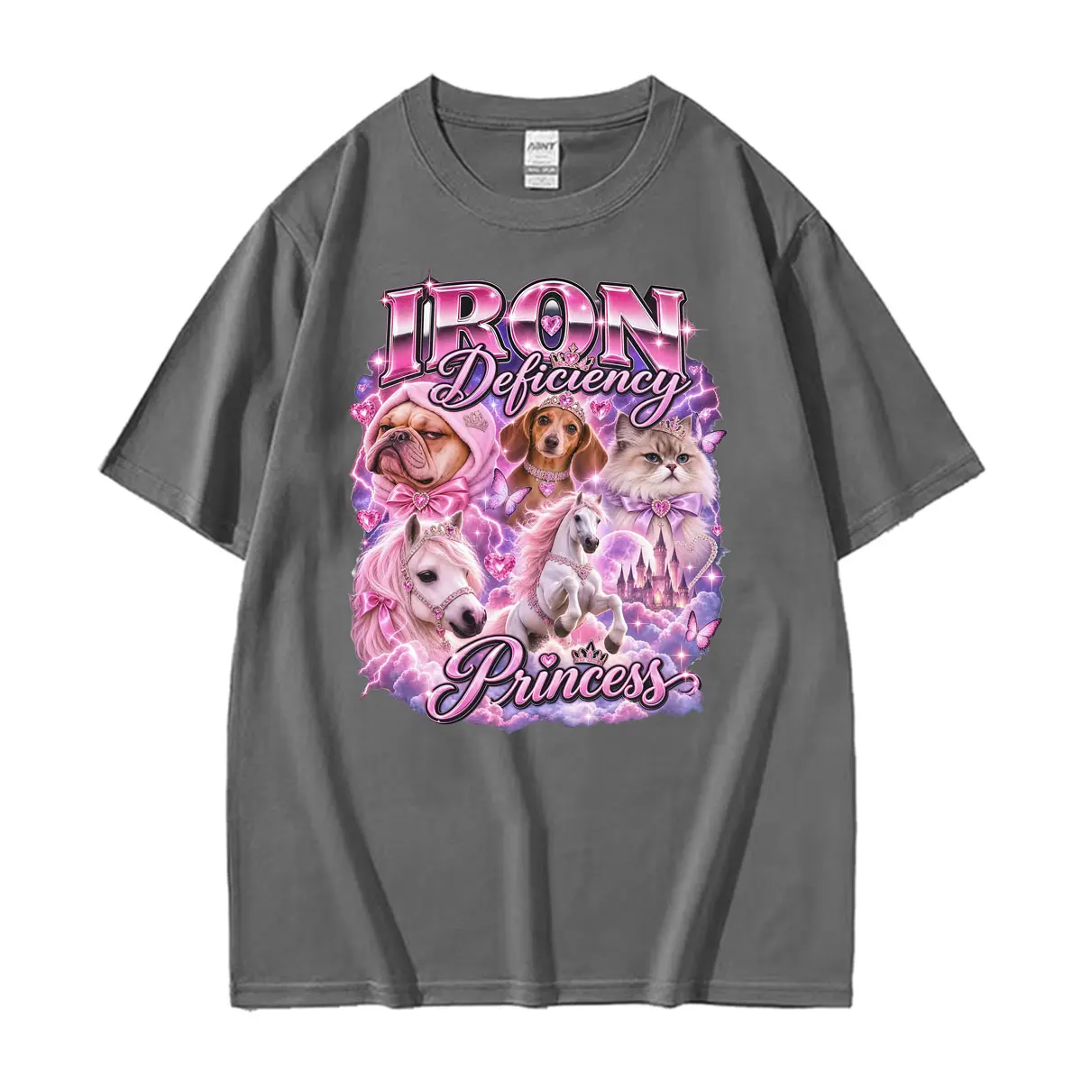 Iron Deficiency Princess Funny Meme T-shirt Men's Women Retro Fashion Oversized T Shirt Casual 100% Cotton Short Sleeve T-shirts