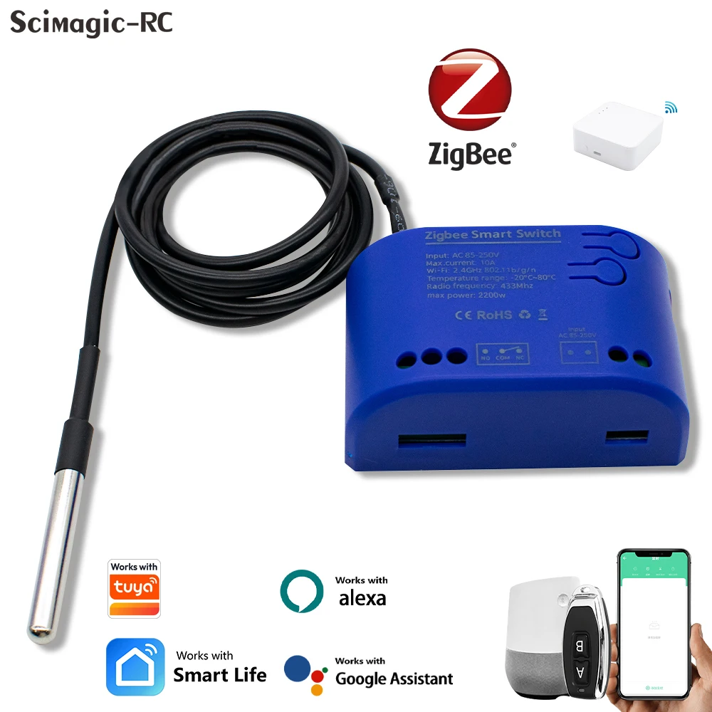 Zigbee Temperature Control Relay Switch Waterproof Temp Probe RF433 Remote Control AC/DC7-32V 220V Smart Home Thermostat Module