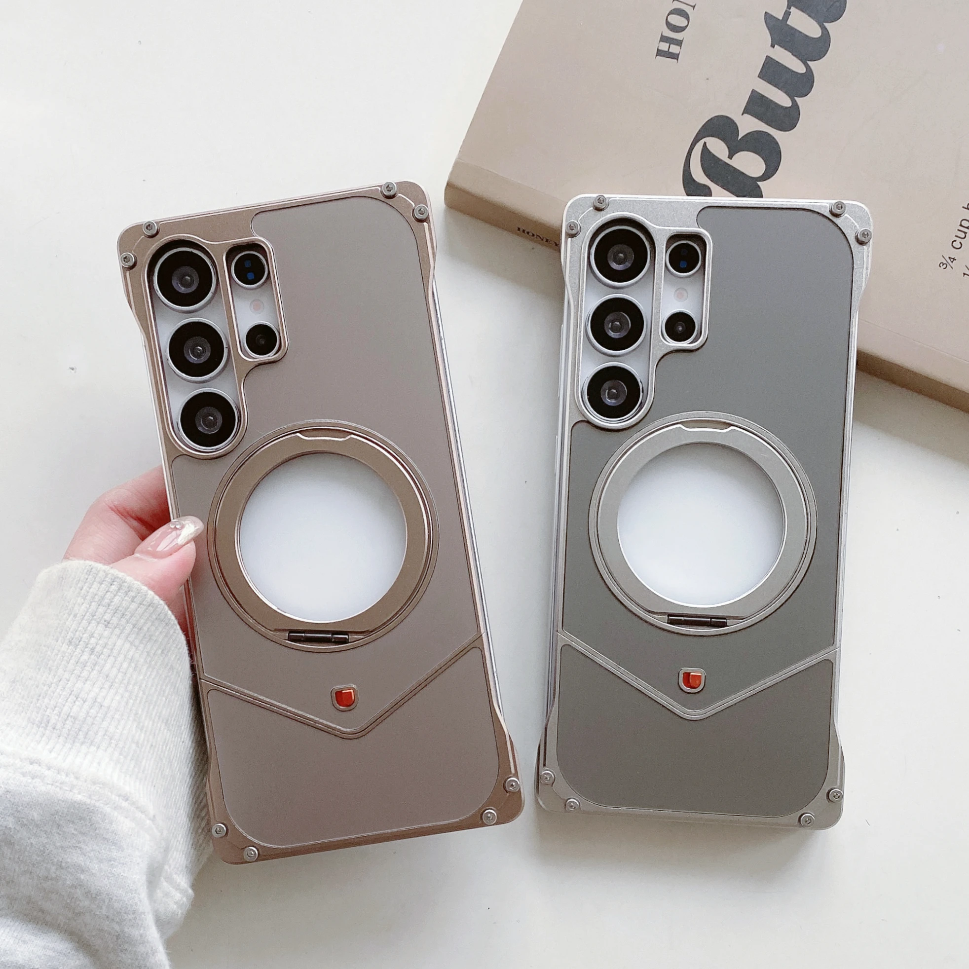 

Для Samsung Galaxy S25 S24 S23Ultra магнитный металлический чехол для телефона без оправы с кольцевой подставкой 360° ° вращающийся противоударный чехол для телефона Snap on