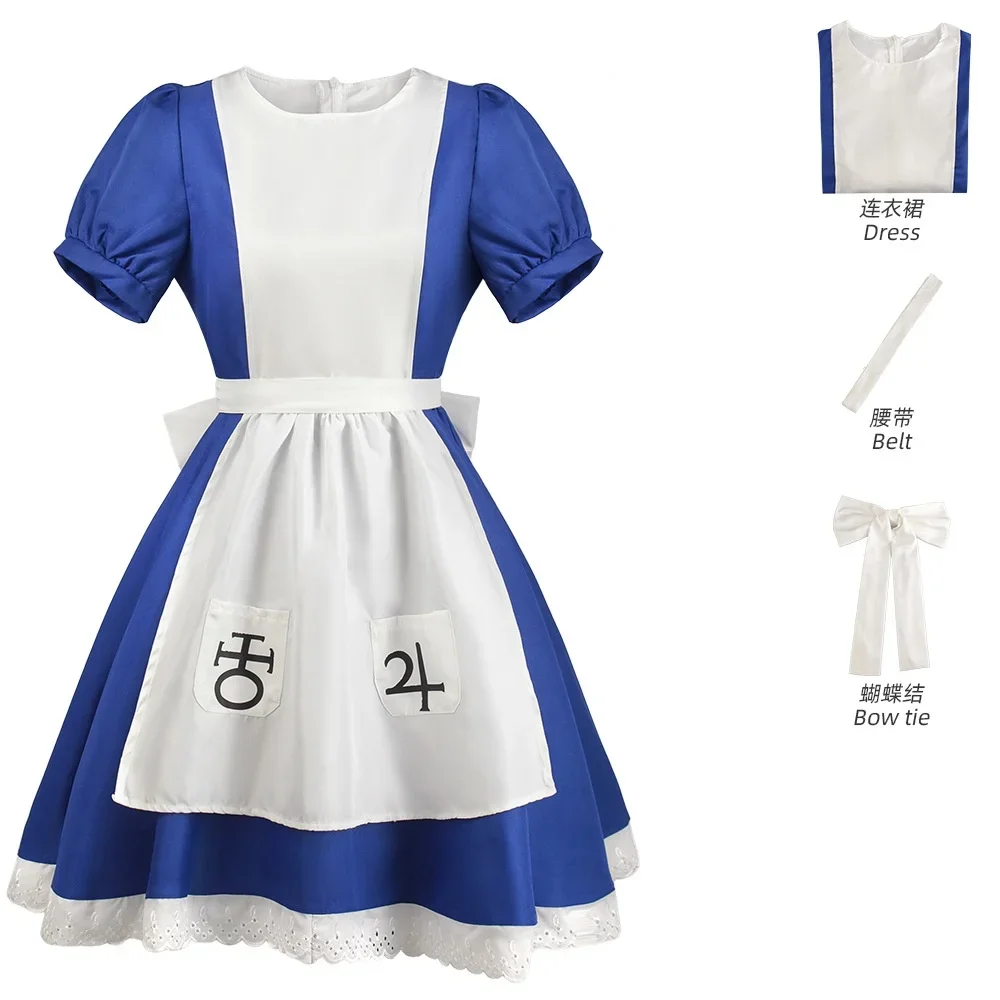 Disfraz de Anime de Alicia Madness Returns para mujer y niña, delantal de sirvienta de Cosplay, vestido de juego Madness Returns, disfraz de Alice para fiesta de Halloween