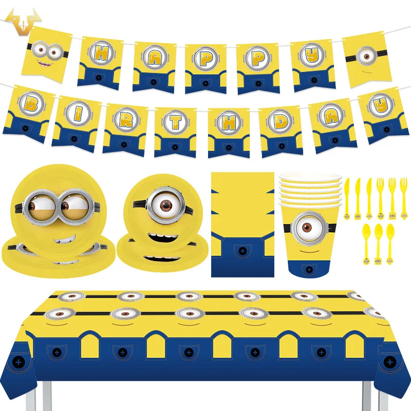 Hot movie Minions series birthday party decoration set flag cake party planting flag ball combination birthday party decoration