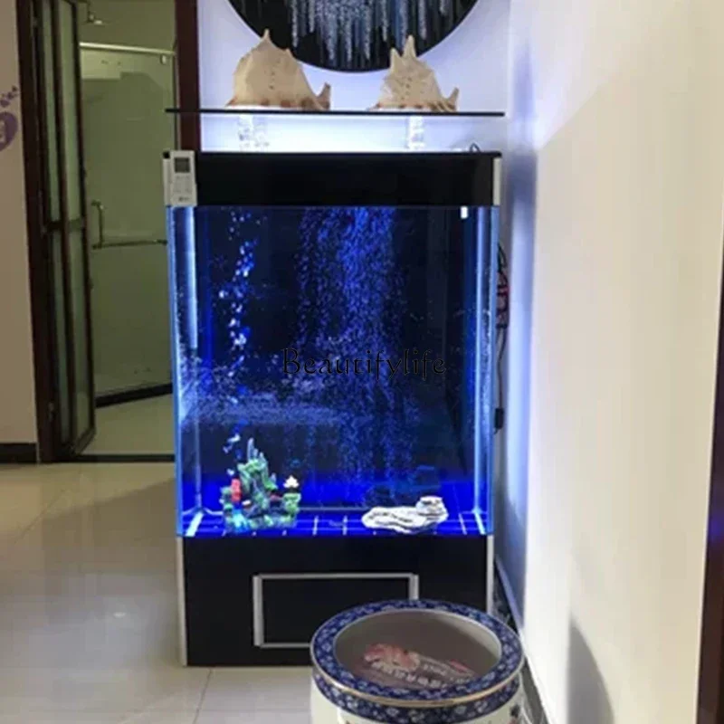 

LD33Rectangular Super White Glass Vertical Fish Tank Large Living Room Floor Home