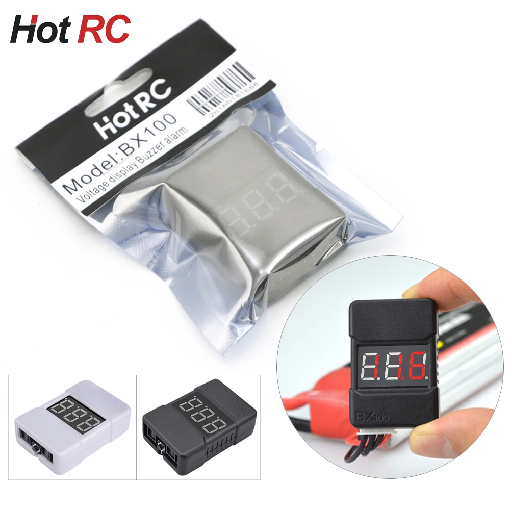 20 piezas Hotrc Hot RC BX-100 BX100 1-8S RC Lipo probador de voltaje de batería/alarma BB de bajo voltaje zumbador comprobador de voltaje para RC Lipo