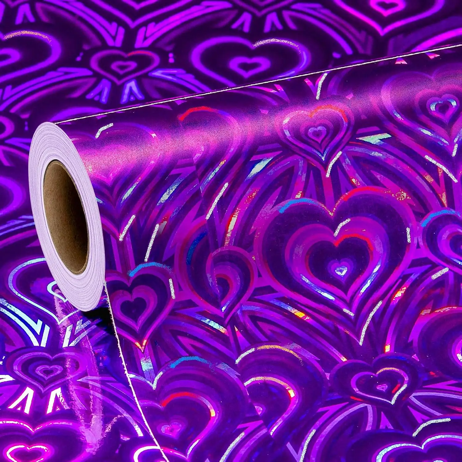

Homeral Purple Holographic Wrapping Paper Roll - Iridescent Shiny Heart Pattern for Valentines Day, Birthday, Mothers Day, Wedding, Bridal Shower, Fathers Day - 17 Inch x 32.8 Ft