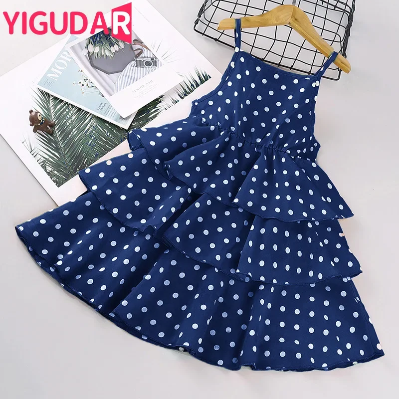 Neue Mädchen Kleid Dot Gedruckt Slip Spaghetti Strap Rüschen Prinzessin Nette Cupcake Kleid Kinder Sommer Kleider Täglichen Verschleiß